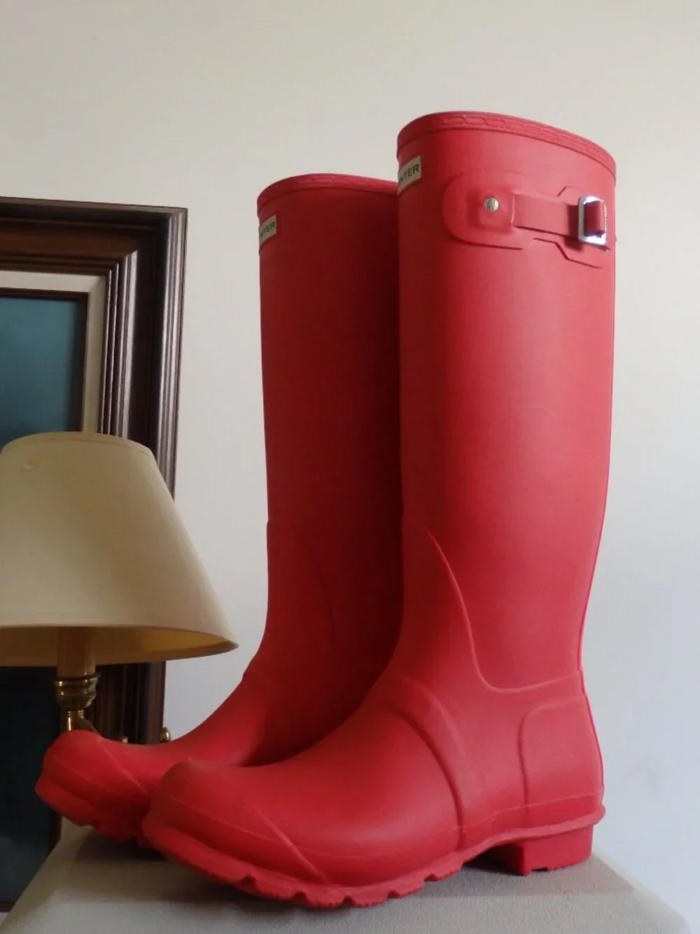 red orange Tall Hunter boots wellies rain rubber boots 10 GUC